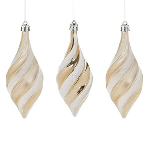 list-57.jpg Ornamente Brad de Craciun Conuri Bej Sampanie cu Dungi Holografice Albe 14cm - 3buc - Image 1
