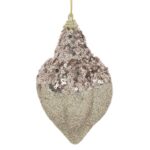 Ornament Brad de Craciun Glob din Spuma cu Glitter Auriu Paiete 12cm