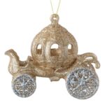 Ornament Brad de Craciun Caleasca cu Glitter Bej Sampanie 11x6x11cm
