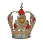 Ornament Brad de Craciun Coroana cu Glitter Auriu & Pietre Colorate Ø10x12cm