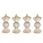 Set Ornamente de Craciun Bomboane Bej cu Glitter Irizat 12cm - 4buc