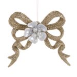 Ornament Brad de Craciun Fundita Bej cu Glitter & Margele 10x10cm