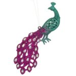 Ornament Brad de Craciun Paun Bordo cu Glitter 20cm
