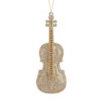 Ornament Brad de Craciun Vioara cu Glitter Bej 6x15cm