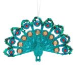Ornament Brad de Craciun Paun cu Glitter Turcoaz Bleu & Cristale 14x3x8cm