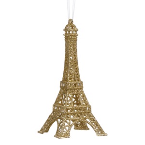 ornament-auriu-turnul-eifel-15cm-list.jpg Ornament Brad de Craciun Turnul Eiffel cu Glitter Auriu 6.7x15cm - Image 1