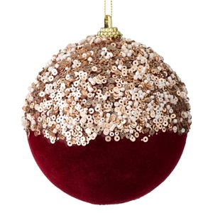 ornament-brad-de-craciun-din-spuma-glob-rosu-catifelat-paiete-margele-bej-9cm-list.jpg Ornament Brad de Craciun din Spuma Glob Rosu Catifelat Paiete Margele Bej Ø9cm - Image 1