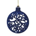 Ornament Brad de Craciun Glob Albastru cu Model Perforat Ø8cm