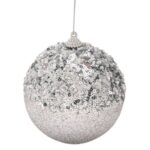 Ornament Brad de Craciun Glob Argintiu Paiete Glitter Ø9cm
