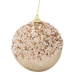 Ornament Brad de Craciun Glob Bej Paiete Margele Glitter Ø9cm