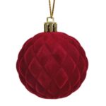 Ornament Brad de Craciun Glob Bordo Catifelat cu Romburi Ø6cm