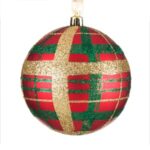 Ornament Brad de Craciun Glob Carouri Mat Rosu Verde Auriu Ø8cm