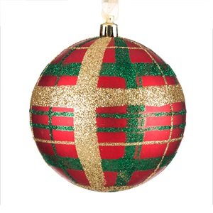 ornament-brad-de-craciun-glob-carouri-mat-rosu-verde-auriu-8cm-list.jpg Ornament Brad de Craciun Glob Carouri Mat Rosu Verde Auriu Ø8cm - Image 1