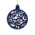 Ornament Brad de Craciun Glob Catifelat Albastru cu Model Ø6cm