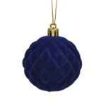 Ornament Brad de Craciun Glob Catifelat Albastru cu Romburi Ø6cm