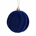 Ornament Brad de Craciun Glob Catifelat Albastru Dungi Ondulate Ø8cm