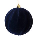 Ornament Brad de Craciun Glob Catifelat Albastru inchis Linii Ondulate Ø10cm