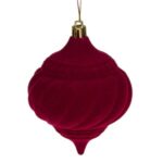 Ornament Brad de Craciun Glob Catifelat Bordo cu Dungi Ø11cm