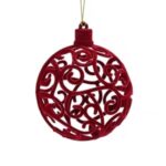 Ornament Brad de Craciun Glob Catifelat Bordo cu Model Ø6cm