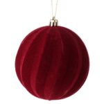 Ornament Brad de Craciun Glob Catifelat Bordo Linii Ondulate Ø10cm