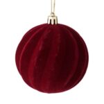 Ornament Brad de Craciun Glob Catifelat Bordo Linii Ondulate Ø8cm