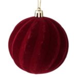 Ornament Brad de Craciun Glob Catifelat Bordo cu Linii Ondulate Ø6cm