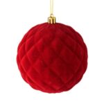 Ornament Brad de Craciun Glob Catifelat Rosu Romburi Ø6cm