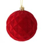 Ornament Brad de Craciun Glob Catifelat Rosu Romburi Ø8cm