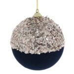 Ornament Brad de Craciun Glob din Spuma Catifelat Albastru cu Paiete Ø9cm