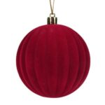 Ornament Brad de Craciun Glob Catifelat Bordo cu Dungi Ø8cm
