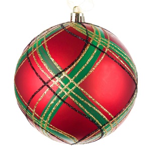 ornament-brad-de-craciun-glob-rosu-carouri-10cm-list.jpg Ornament Brad de Craciun Glob Rosu Carouri Ø10cm - Image 1