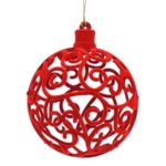 Ornament Brad de Craciun Glob Rosu cu Model Ø10cm