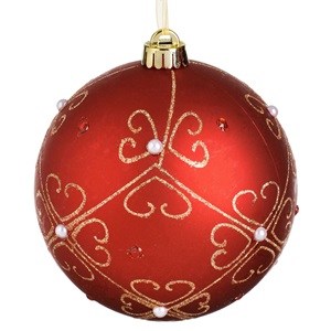 ornament-brad-de-craciun-glob-rosu-mat-cu-model-floral-auriu-margele-strass-o15cm-list.jpg Ornament Brad de Craciun Glob Rosu Mat cu Model Floral Auriu Margele & Strass Ø15cm - Image 1