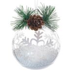 Ornament Brad de Craciun Glob Transparent Fulg Con Pin 8cm