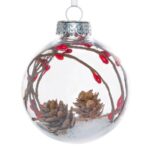Ornament Brad de Craciun Glob Transparent Zapada Con Crenguta Ø8cm