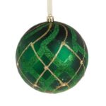 Ornament Brad de Craciun Glob Verde cu Glitter & Strass Ø12cm