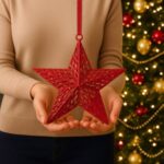 Ornament Brad de Craciun Stea Rosie Glitter 15cm