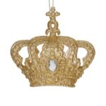 Ornament Brad de Craciun Coroana cu Glitter Auriu & Piatra 11x9.5cm