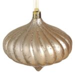 Ornament Decorativ de Craciun Glob Mercury Onion Bej Sampaniu cu Glitter Ø10cm