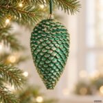 Ornament de Brad in Forma de Con de Brad Verde cu Glitter Ø18cm