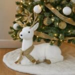 Figurina Decorativa de Craciun Ren din Spuma Alba cu Glitter Sampaniu 45cm