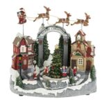 Scena de Craciun Figurine Copii cu Sanie Lumina & Miscare 32x20.5x32cm