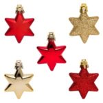 Set Ornamente de Craciun Stele Rosii Aurii Glitter 5cm - 9buc