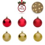 Set Ornamente de Craciun cu Globuri Rosii Aurii & Luminite LED - 13buc