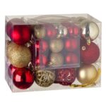 Set Globuri de Craciun Aurii Rosii Mat Stralucitoare Glitter 3-4-6cm - 50buc