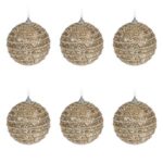 Set Globuri de Craciun Bej Glitter Lant Auriu Ø8cm - 6buc