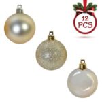 Set Globuri de Craciun Bej Mat Stralucitoare Glitter Ø8cm - 12buc