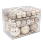 Set Globuri de Craciun Bej Sampanie Mat Stralucitoare Glitter  4-6-8cm - 44buc