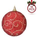 Set Globuri de Craciun Rosii Aurii Glitter Modele Ø6cm - 6buc