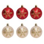 Set Globuri de Craciun Rosii Bej Fulgi Glitter Ø6cm - 6buc